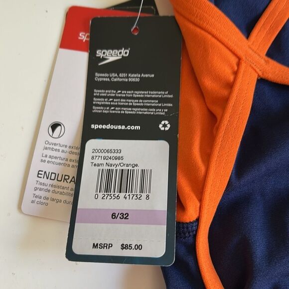 Speedo Spark Splice Crossback One Piece Orange/Navy, size 32/6, NWT - Picture 11 of 11